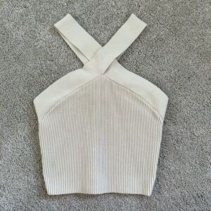 Babaton Cream Ribbed Cross-Strap Tank Top